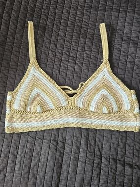 F21 M/L Crochet Crop Top Bralette Tie Back Flex Size Medium Large Cotton